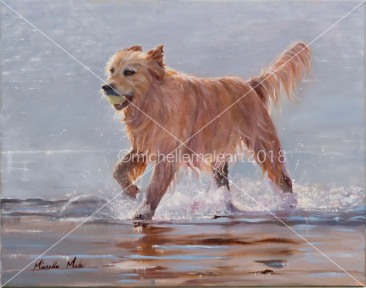 “Fetch” (70cm x 55cm). Oil on Stretched with Love Canvas. For Sale. Prints available on request.
